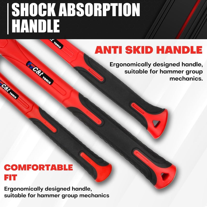 ct 5-Piece Hammer Set, 16oz Ball Peen Hammer | 32oz Ball Peen Hammer | 32oz Rubber Mallet | 3lb Sledge Hammer | 3lb Cross Peen, Fiberglass Handle & Mallet Set - Image 5